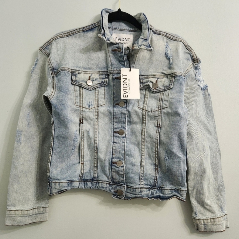 Anthropologie EVIDNT Distressed Cropped denim jacket,  Size XS